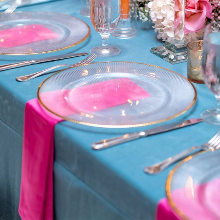 Azalea Lamour Napkins + Gold Rim Chargers - House of Hough