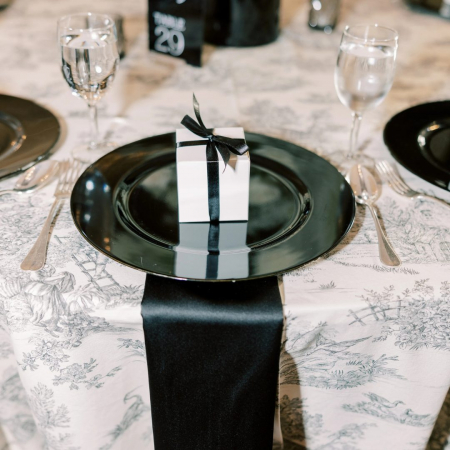 Black Toile + Black Lamour Napkins + Black Acrylic Charger - House of Hough
