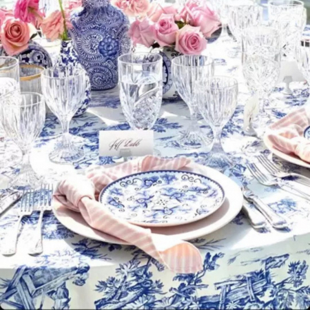 Blue Toile + Pink Ticking Napkin - House of Hough