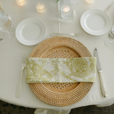 Chartreuse Provence Napkin + Honey Natural Rattan Charger - House of Hough (2)