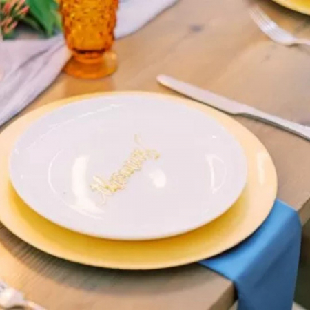 Cornflower Lamour Napkin + Gold Acrylic Charger - House of Hough