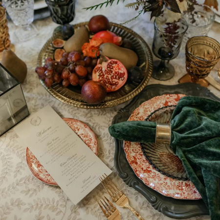 Green St Tropez Velvet Napkins + Parchment Vine - House of Hough