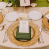 Ivory Beacon Bubblie + Moss Green Lamour Napkins + Gold Leaf Charger - House of Hough