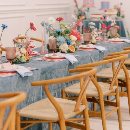 Slate Blue St Tropez Velvet x Powder Blue Scalloped Napkins - House of Hough
