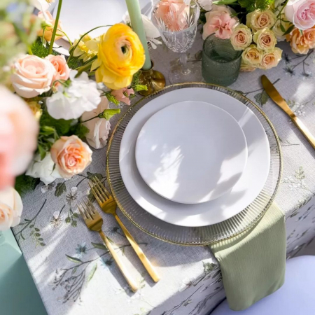 Taupe Jardin + Sage Petite Napkin + Gold Rimmed Charger - House of Hough